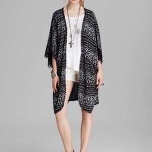 Free People Black And Gray Fringe Kimono